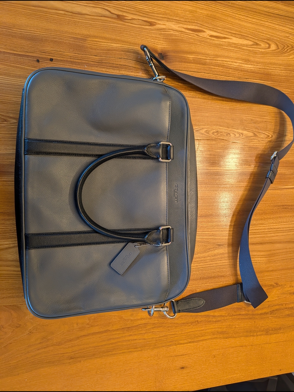 Coach Men's Leather Laptop Briefcase in Gray and Black